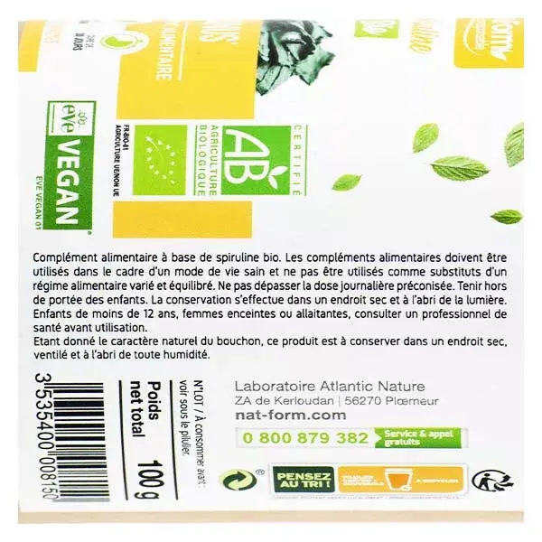 Nat & Form Spirulina Orgânica Ecológica 200 Comprimidos