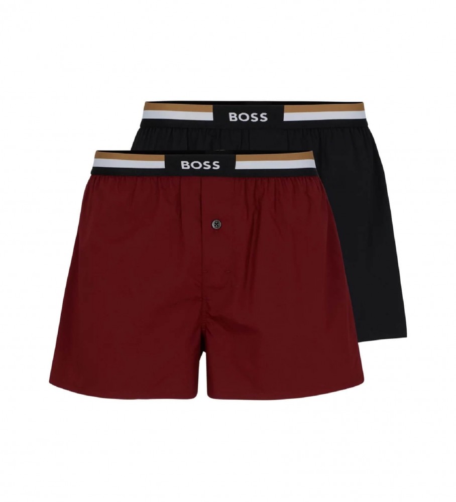 Conjunto de 2 cuecas boxer BOSS nas cores bordô e preta.