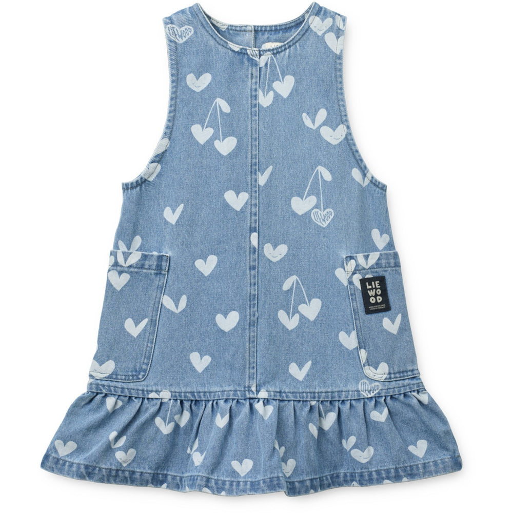 Køb LIEWOOD Sweethearts / Light Blue Denim Angelica Printed Denim Flæse Kjole