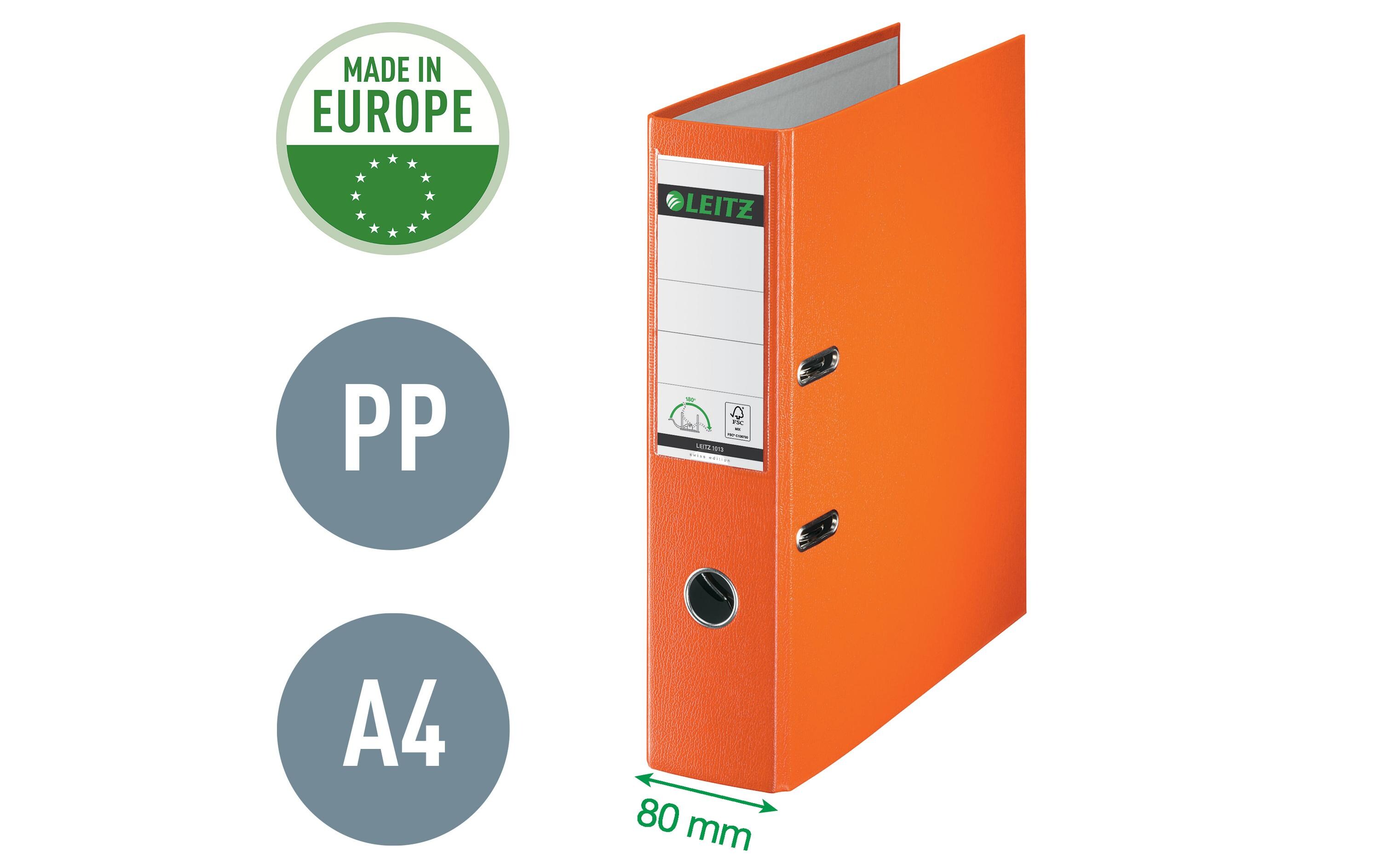 Ordner Swiss Edition 180°, 8 cm, A4, OrangeQualitäts-Ordner mit 180°-Präzisionsmechanik