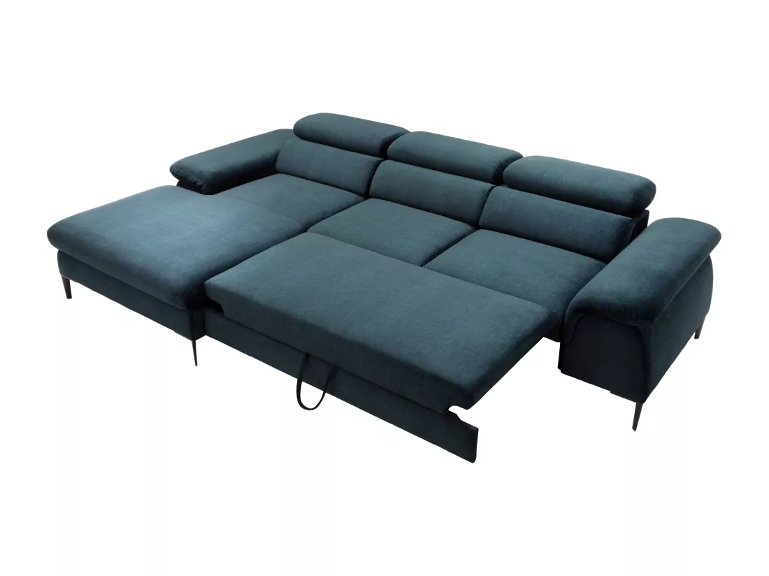 Canapé d'angle gauche convertible en velours bleu nuit SEPINA de Pascal Morabito