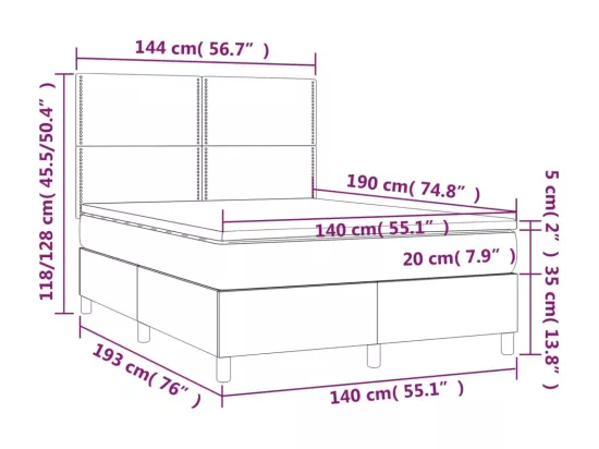 Sommier tapissier avec matelas et LED Noir 140x190 cm Velours