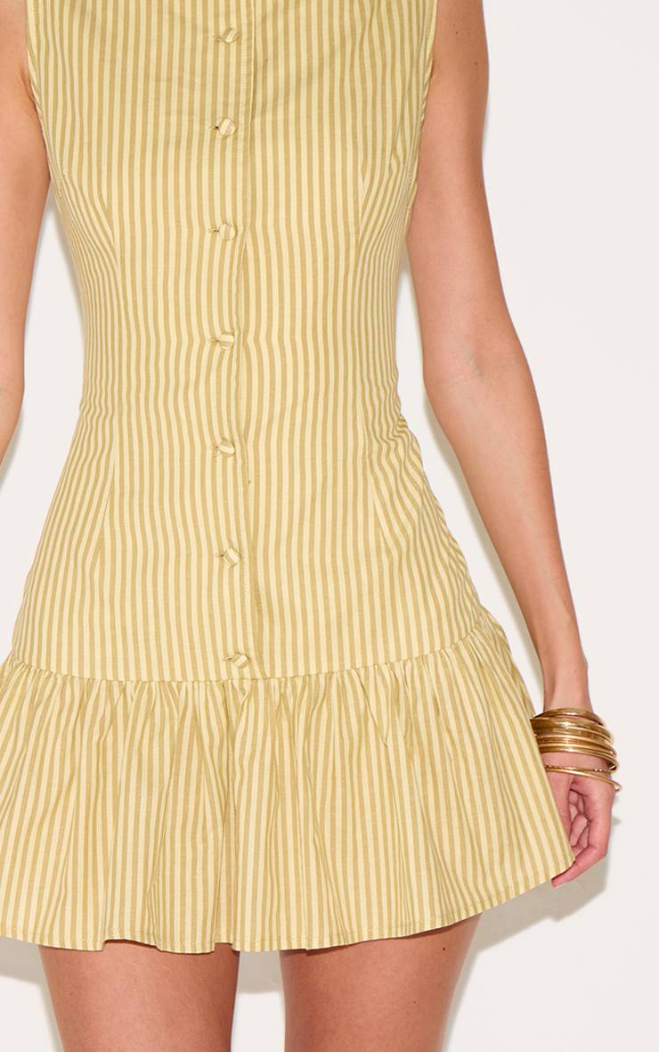 Jaune Robe Moulante À Rayures Avec Détails Boutonnés Et Ourlet Évasé