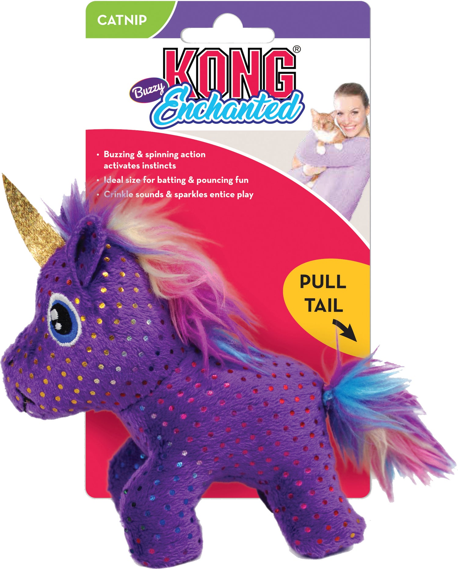 Kong kattenspeelgoed Buzzy Enchanted eenhoorn paars 14 x 4,5 x 19 cm