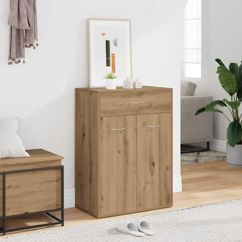 Schuhschrank Artisan-Eiche, Holzwerkstoff, 4 Fächer, mit Schublade und 2 Türen, Schuhaufbewahrung, Schuhschrank Flur, Dielen- & Flurmöbel, 60 x 35 x 84 cm
