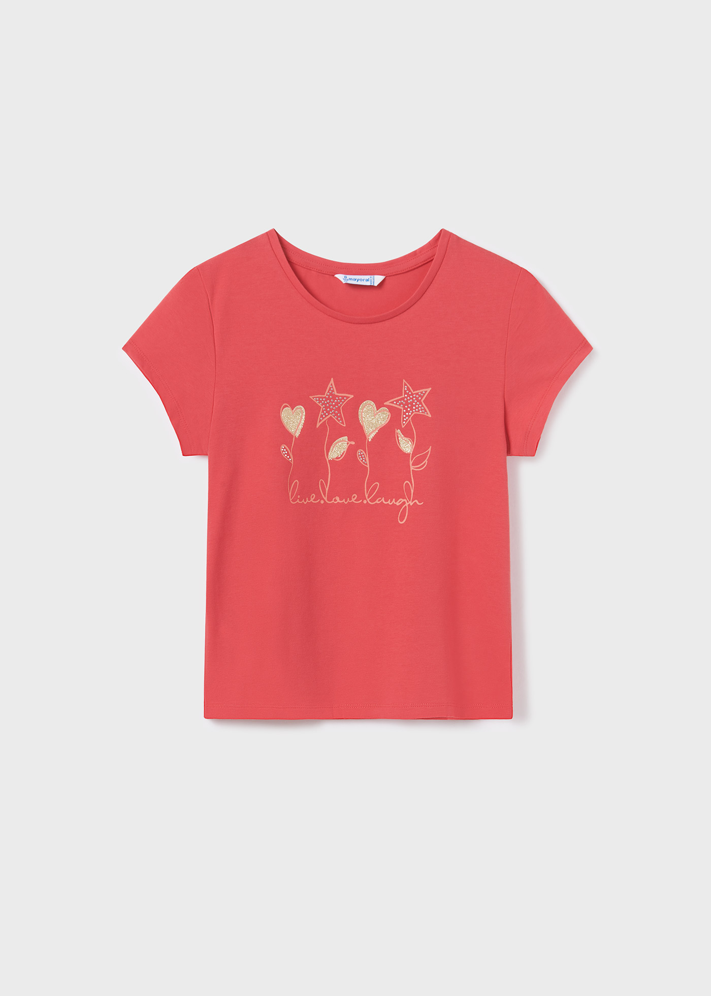 Camiseta de manga curta para meninas, feita de algodão sustentável.