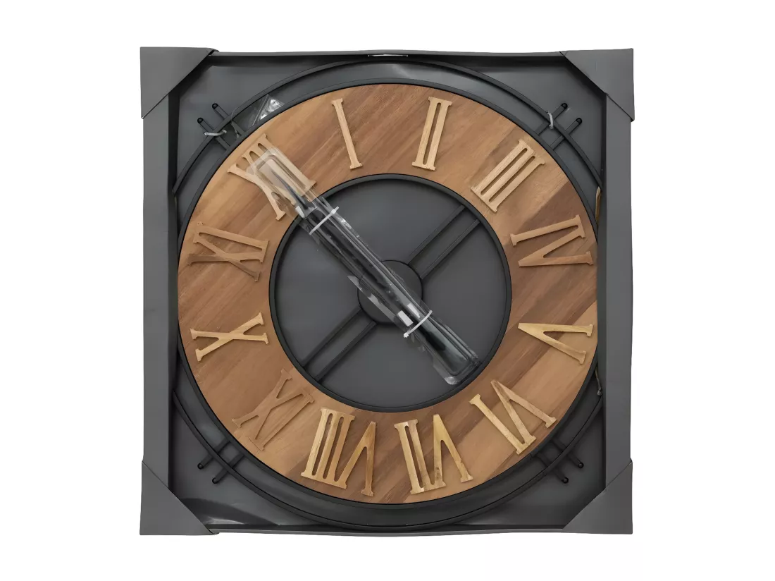 Grande Pendule murale en métal et bois en relief D 65 cm