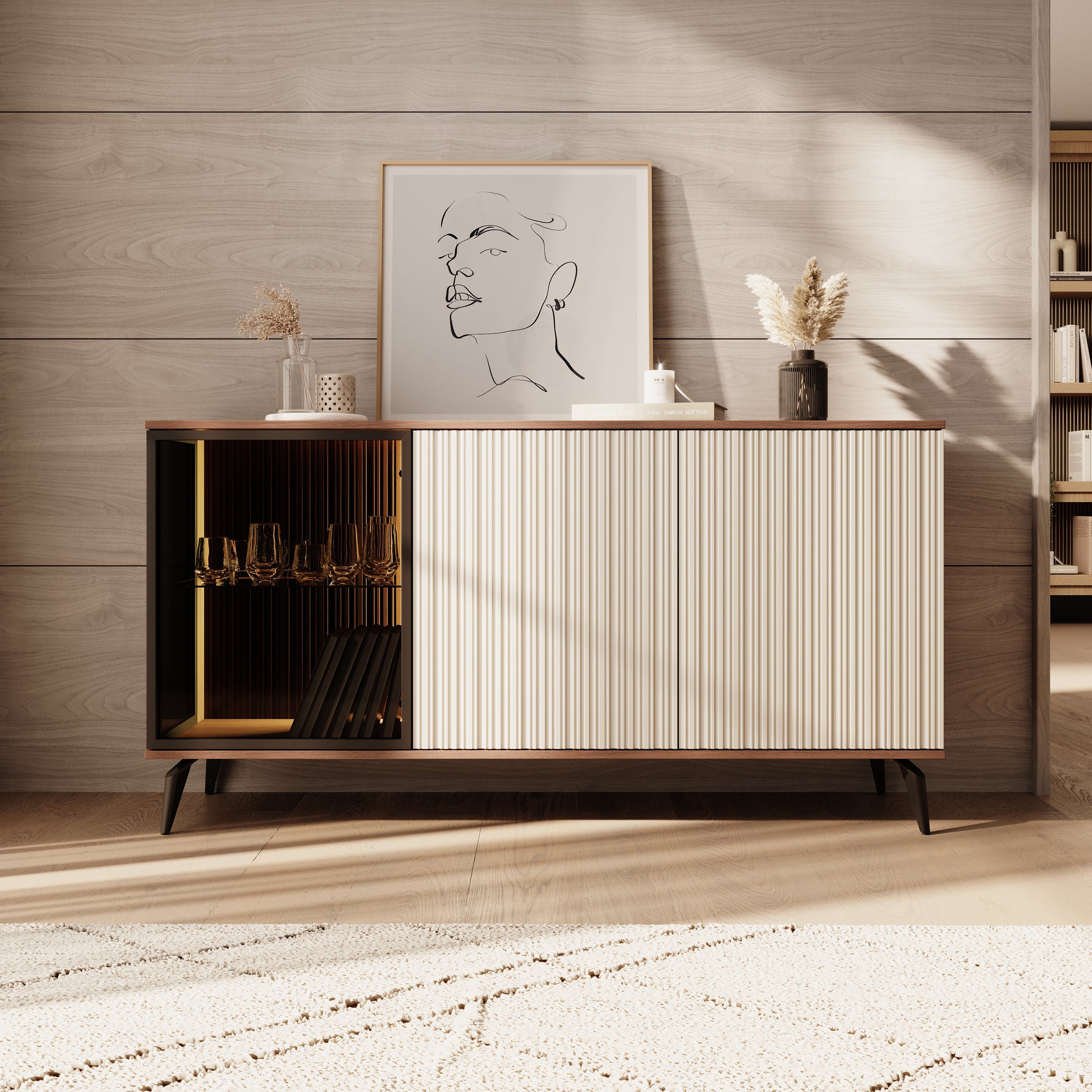 Meubella - Riverhead - Dressoir - Beige|Eiken - 154x39x80 cm