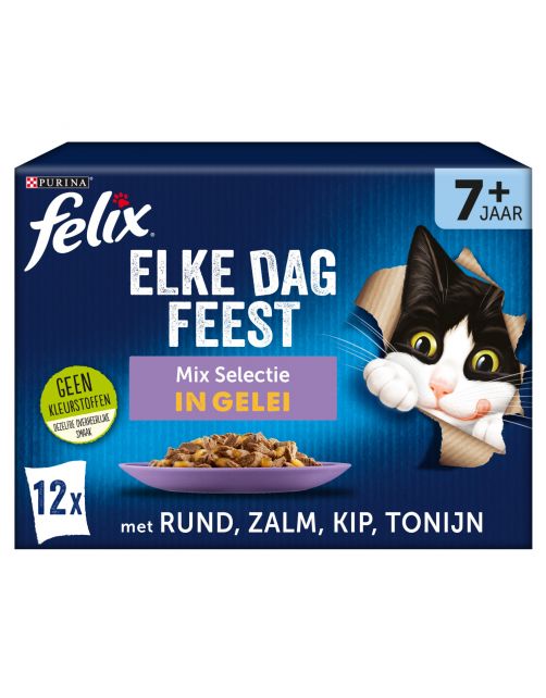 Felix Multipack Elke Dag Feest Mix Selectie In Gelei 7+ Senior - Kattenvoer - Rund Kip Tonijn 12x85 g