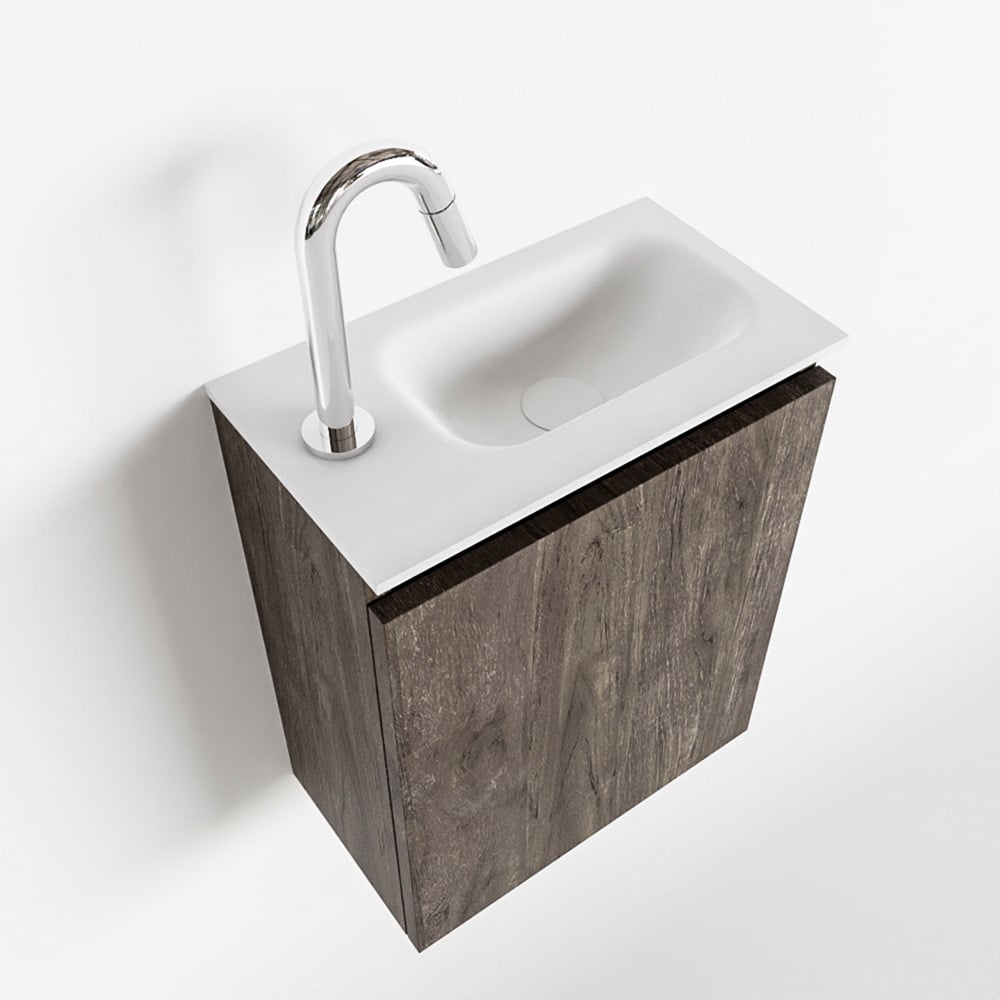 Mondiaz Ture 40cm toiletmeubel dark brown met wastafel talc rechts 1 kraangat