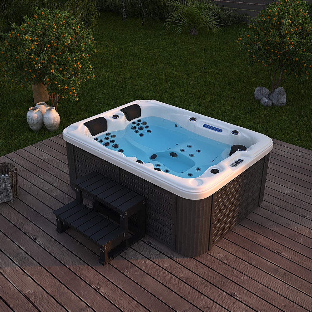 Home Deluxe - Buitenwhirlpool - Beach Plus Trap en Thermohoes - Afmetingen: 210 x 155 x 83 cm - Incl. Verwarming, 51 Massagejets en 24 Verlichting | Buitenwhirlpool voor 3 Personen