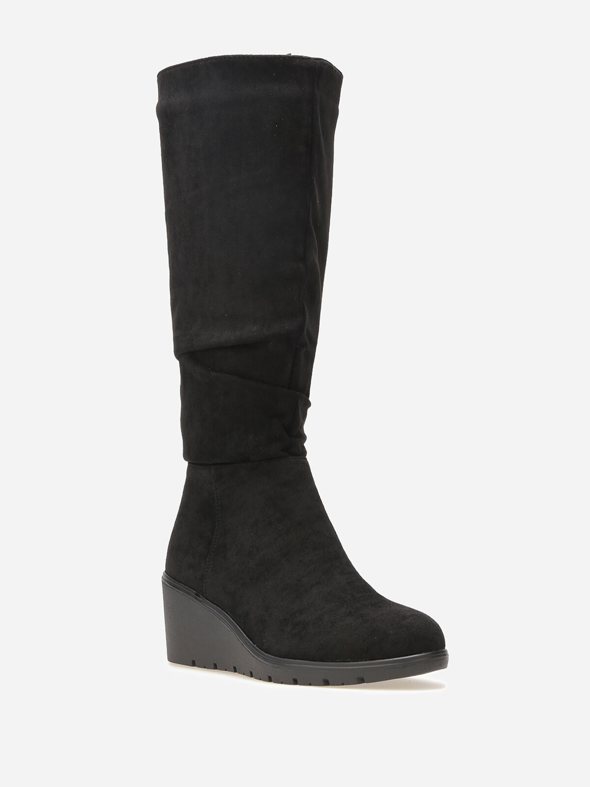 Bottes plissées et compensées en suédine- Noir