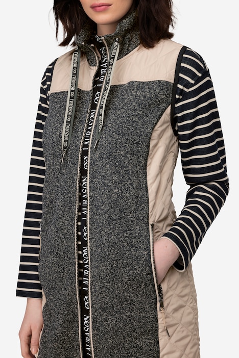 Strickfleece-Weste, Stepp-Einsätze, Stehkragen, Zipper