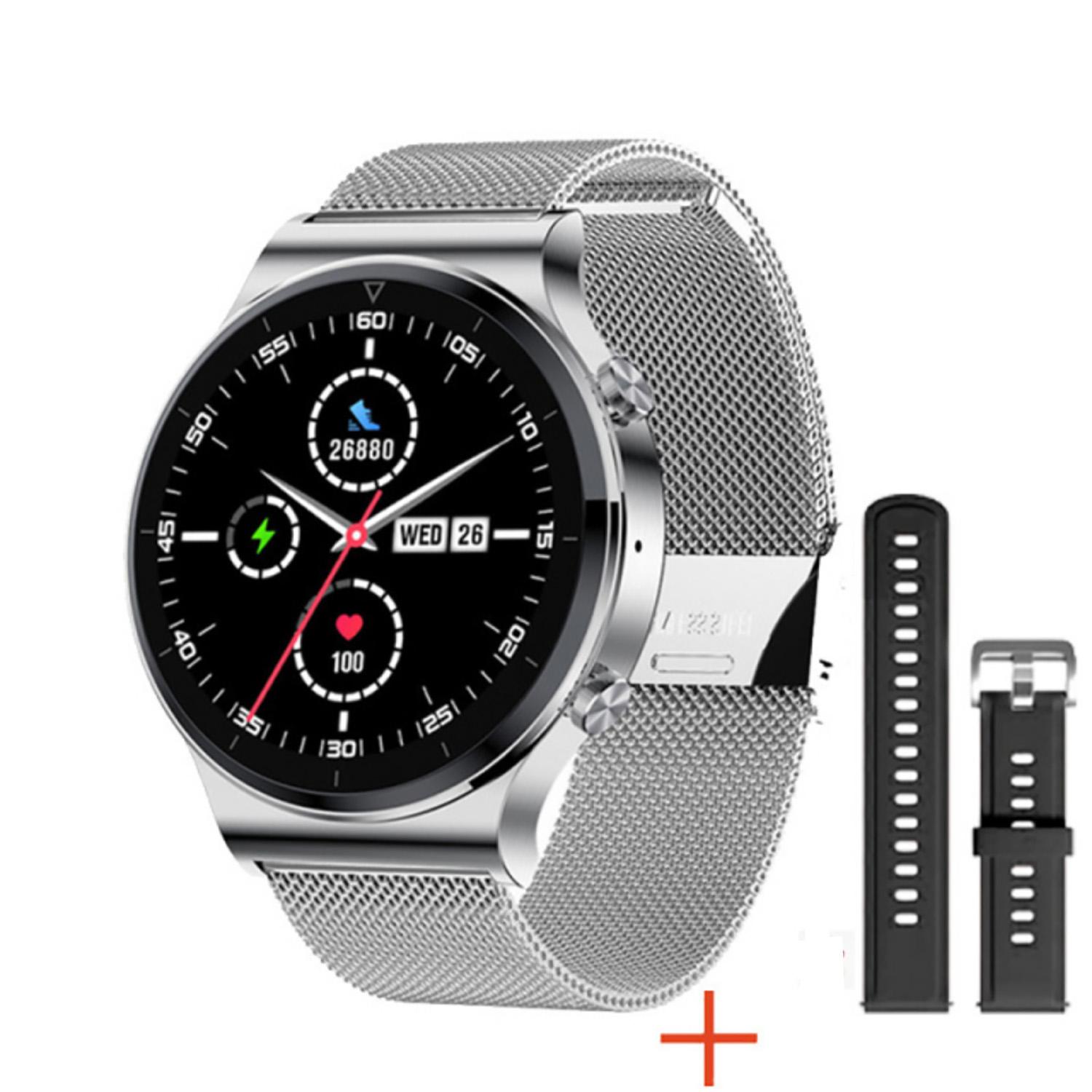 TPFNet Smart Watch / Fitness Tracker IP68 für Damen & Herren - Milanaise Armband - Android & IOS - Silber
