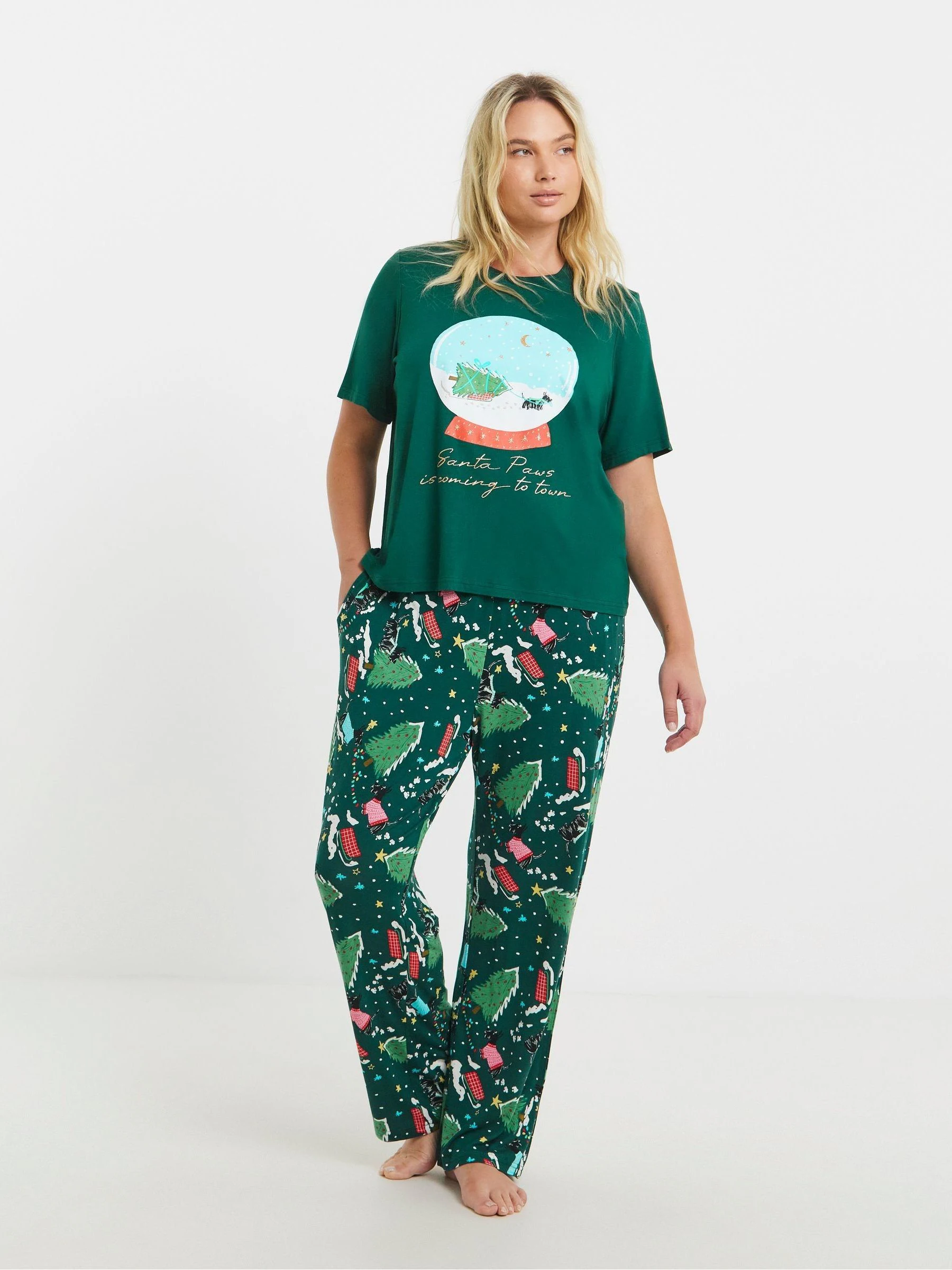 Simply Be Kerstmis Scotty Dog Pyjama Set met Knoopsluiting