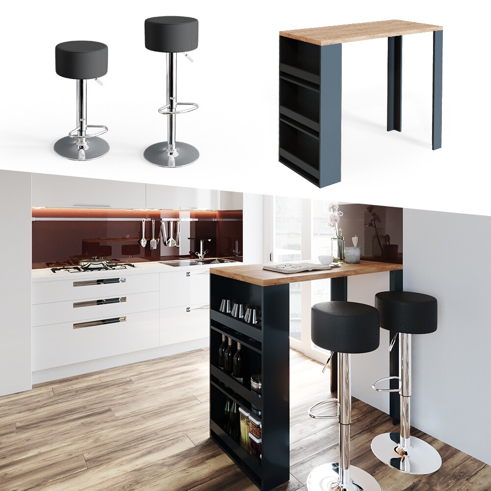 VICCO Bartisch Bartresen Stehtisch Tisch mit Hocker Tresentisch Bistrotisch Eiche Anthrazit