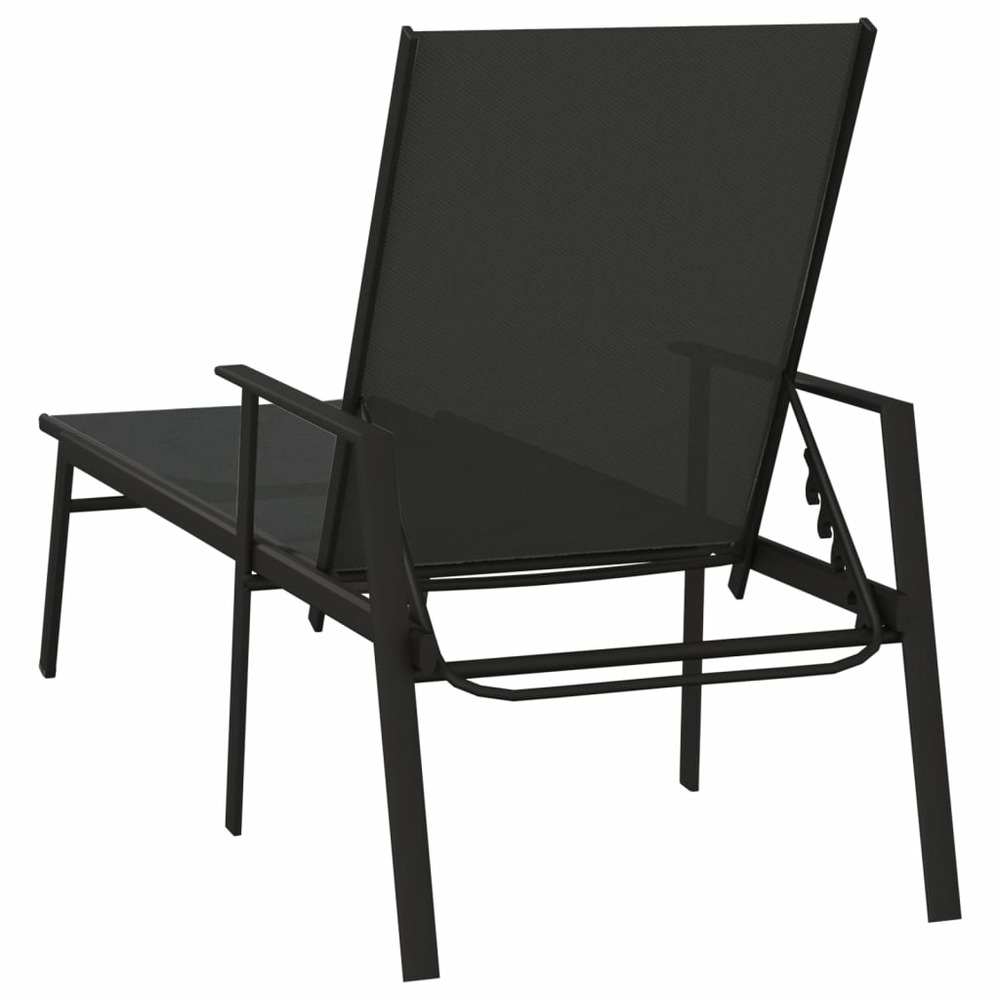 Transat chaise longue bain de soleil lit de jardin terrasse meuble d'extérieur acier et tissu textilène noir