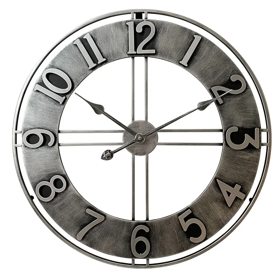 LW Collection Wandklok Becka grijs zilver 80cm