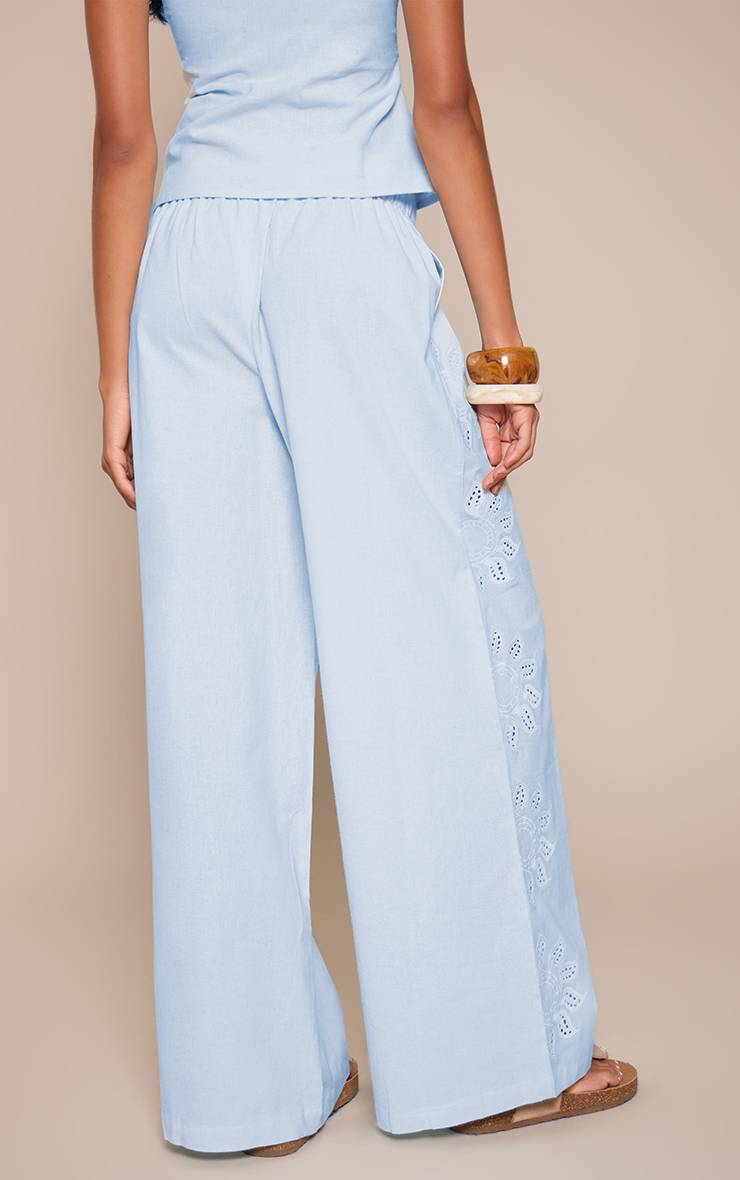 Bleu Pantalon Co-ord En Coton Avec Détail Broderie Soleil