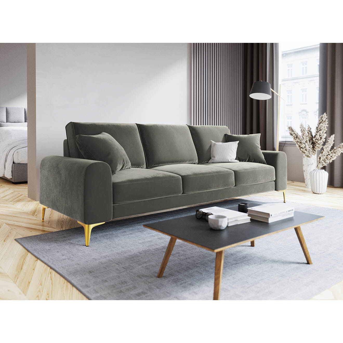 Mazzini Sofas Canapé Velours Madara beige - 237x102x90 cm