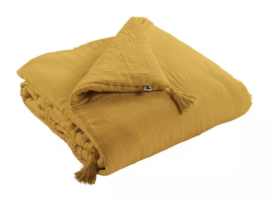 OUREA - Couvre-pied 150x150cm Capitonné Gaze de Coton Safran