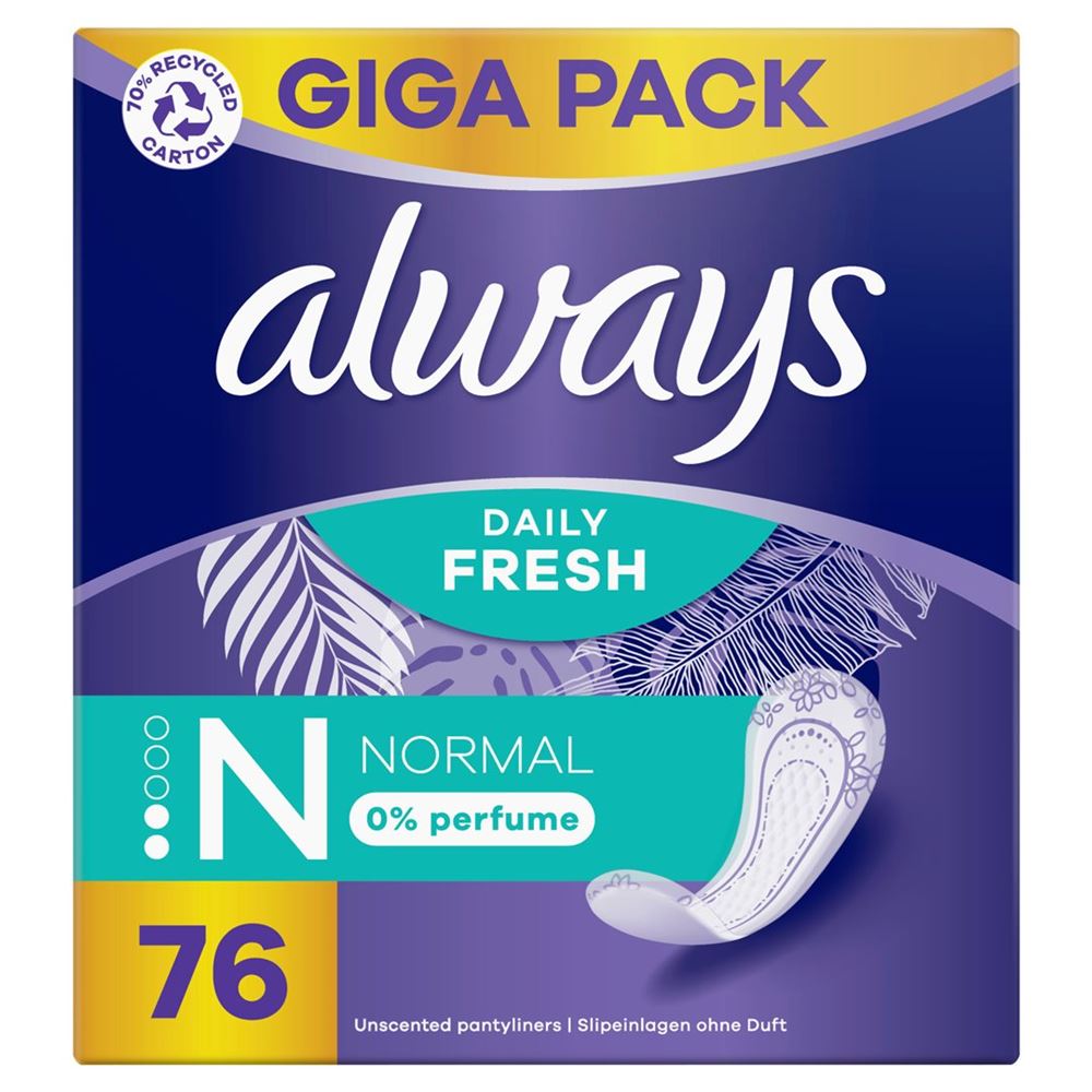 Always Slipeinlage Daily Fresh<br>76 Stück, Normal ohne Duft GigaPack