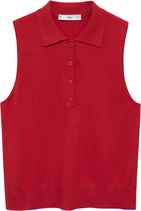 MANGO Fine knit polo neck vest Red