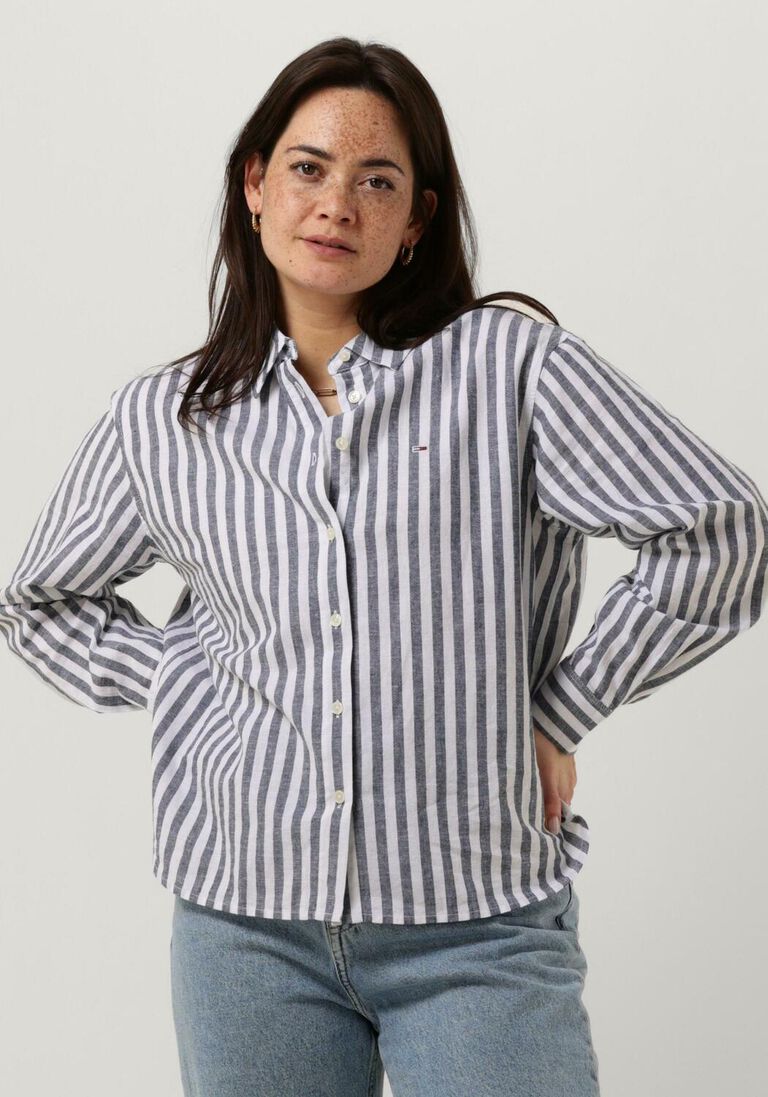 TOMMY JEANS blauw/wit gestreepte tommy jeans blouse tjw striped linen blend bf shirt
