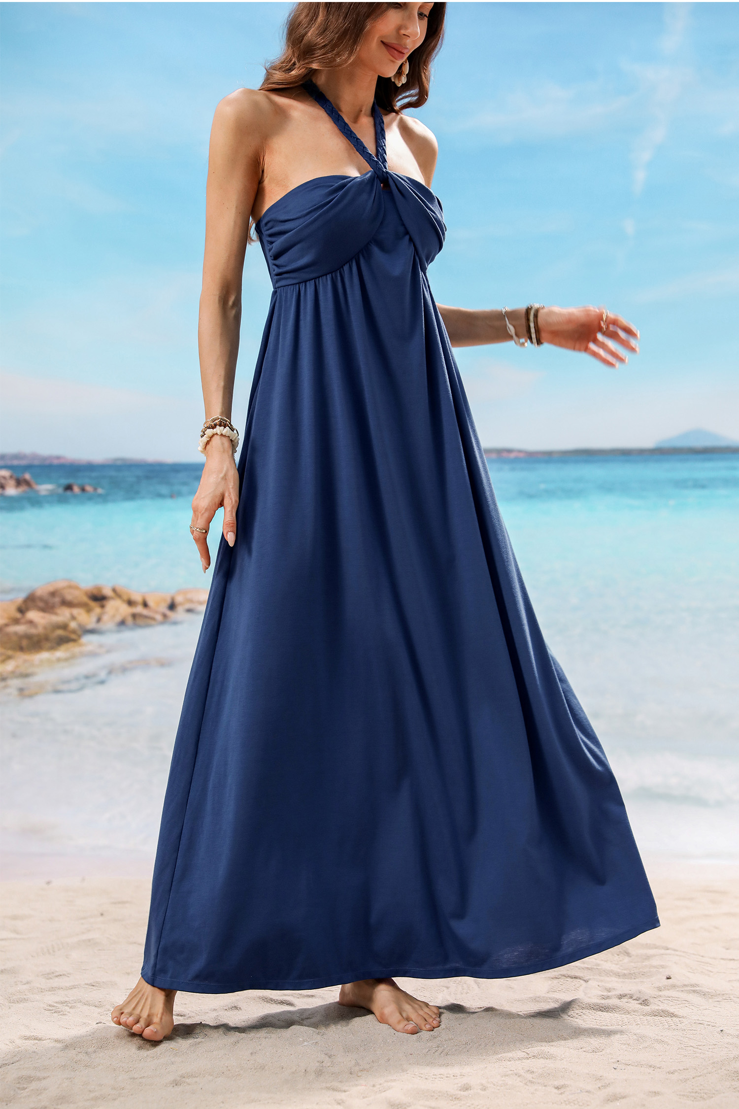 Robe maxi à col licou tressée