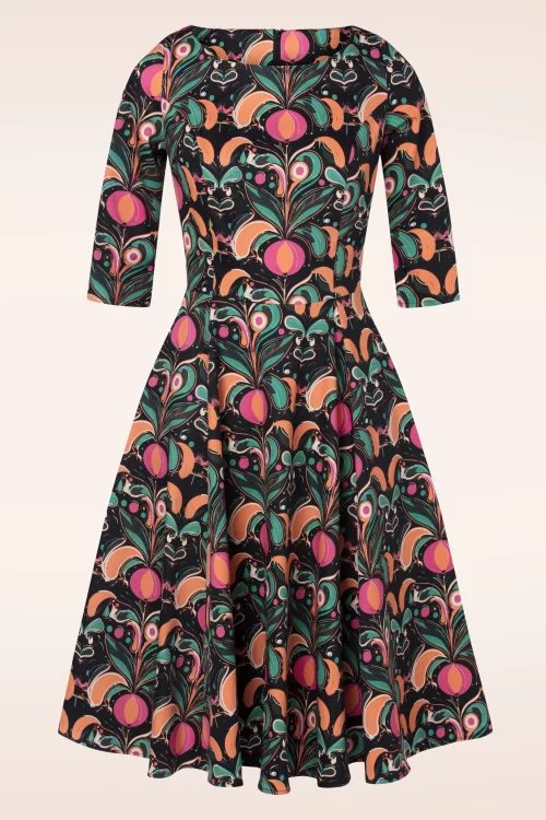 Topvintage Boutique Collection Adriana Kaleidoscope swing jurk in zwart en multi