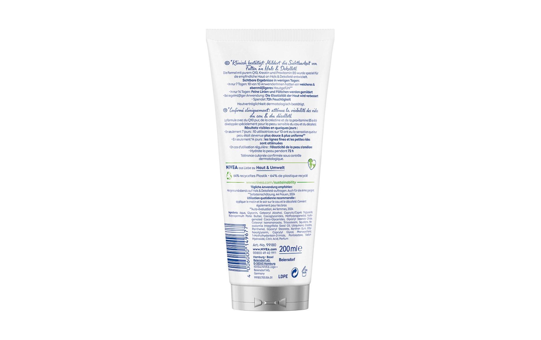 Q10 Straffend + Anti-Falten Hals & Dekolleté Creme 200 mlKörpercreme mit reinem Q10, Kreatin und Provitamin B5