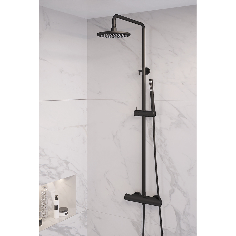 Brauer Black Edition opbouw regendoucheset met staafhanddouche en hoofddouche 20cm zwart mat