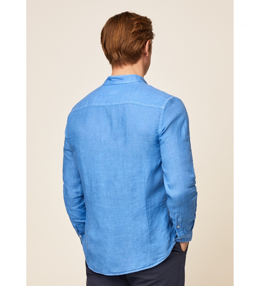 Camisa Hackett P Fit Slim de Linho Azul Escuro