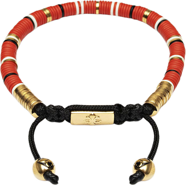 Nialaya Men's Beaded Bracelet with Red, White and Gold Plated Disc Beads Black