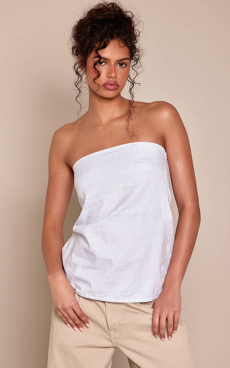 Bleu Haut Bandeau Longue Longueur À Rayures Tissé