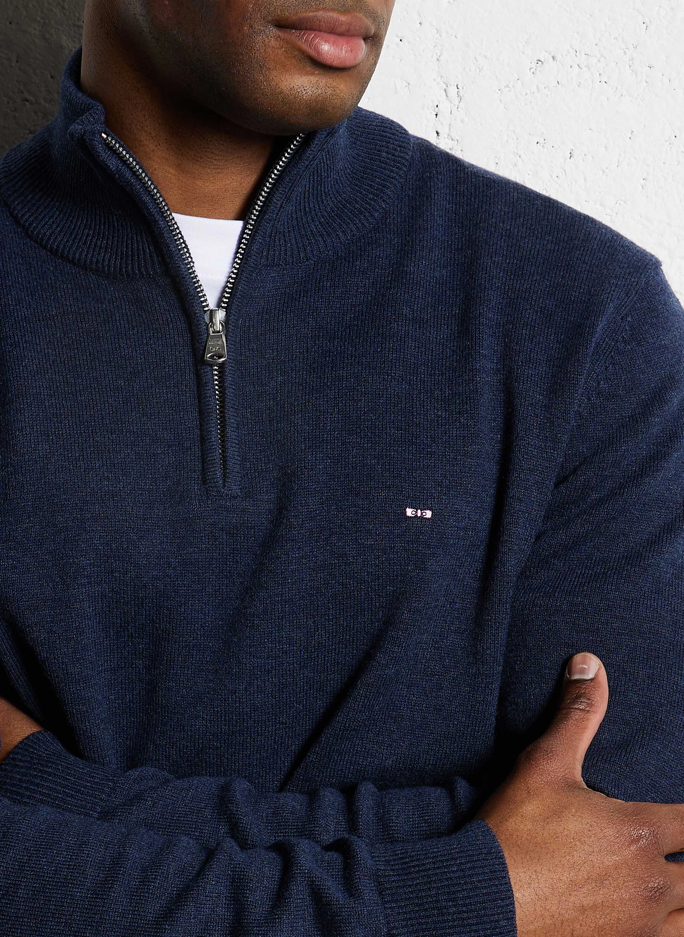 Pull droit en coton et laine | Bleu