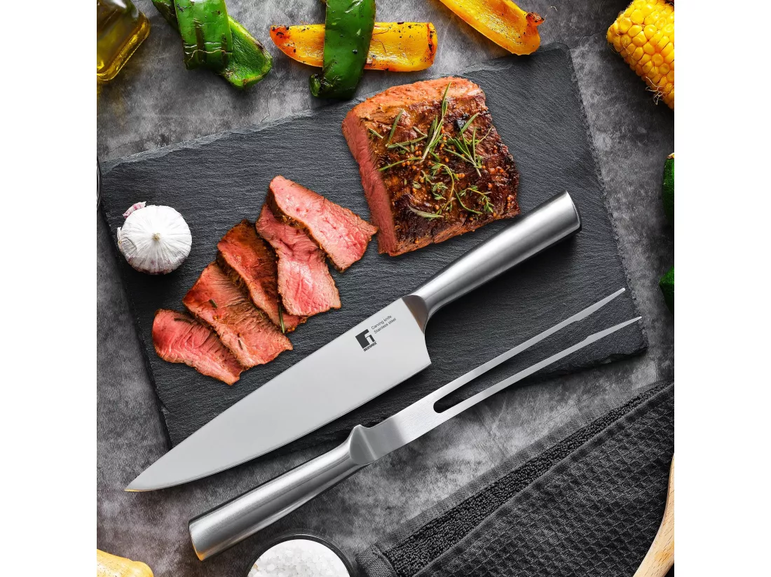 Ensemble couteau de chef en acier inoxydable Bergner + fourchette à viande BBQ