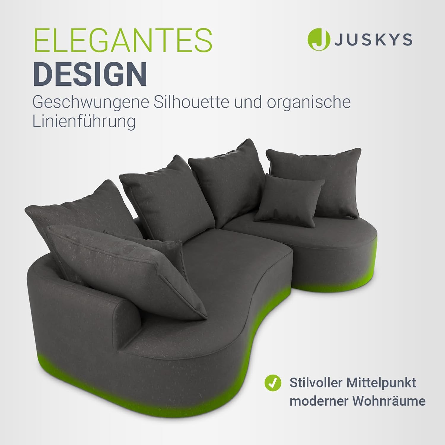 Juskys Sofa Tirano - Samt Grau, Ecksofa mit L-Form, mit Rücken- & Dekokissen, 4-Sitzer Eckcouch, Schaumstoff - Ottomane rechts