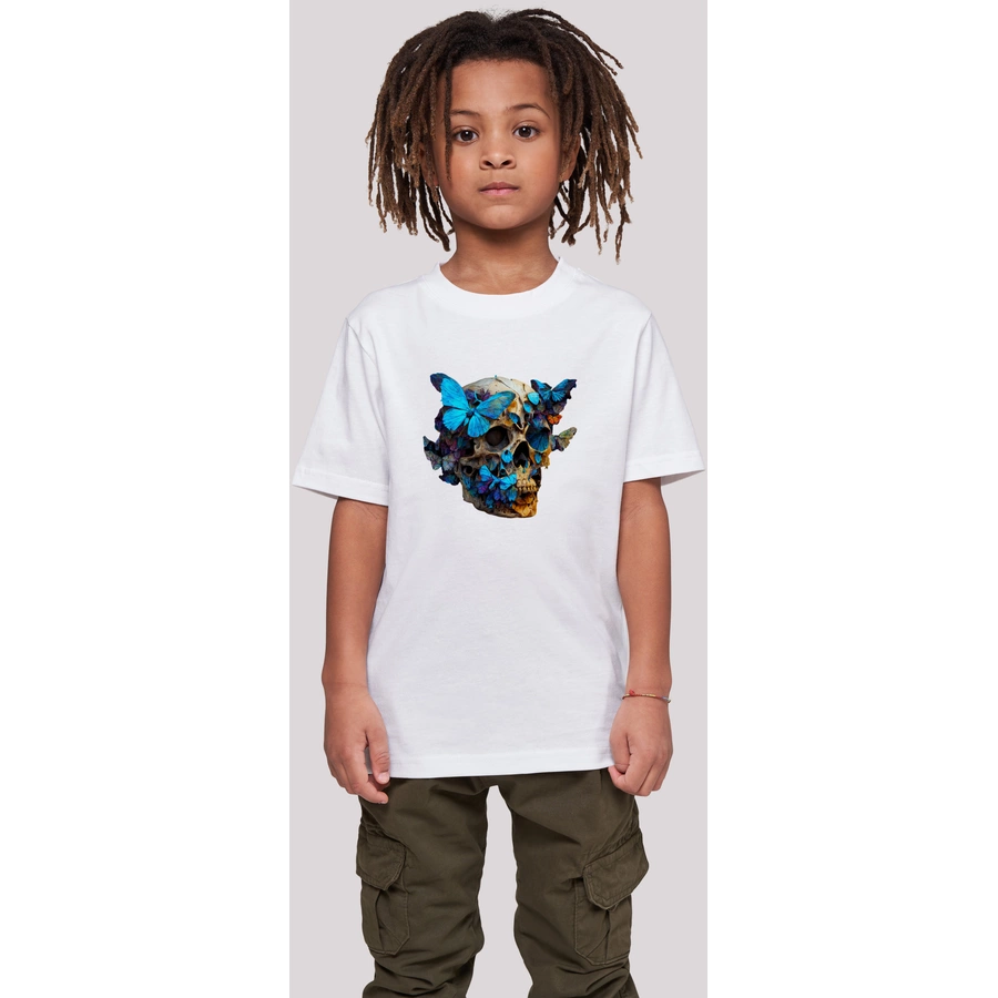 F4NT4STIC T-Shirt Schmetterling Skull TEE UNISEX weiß