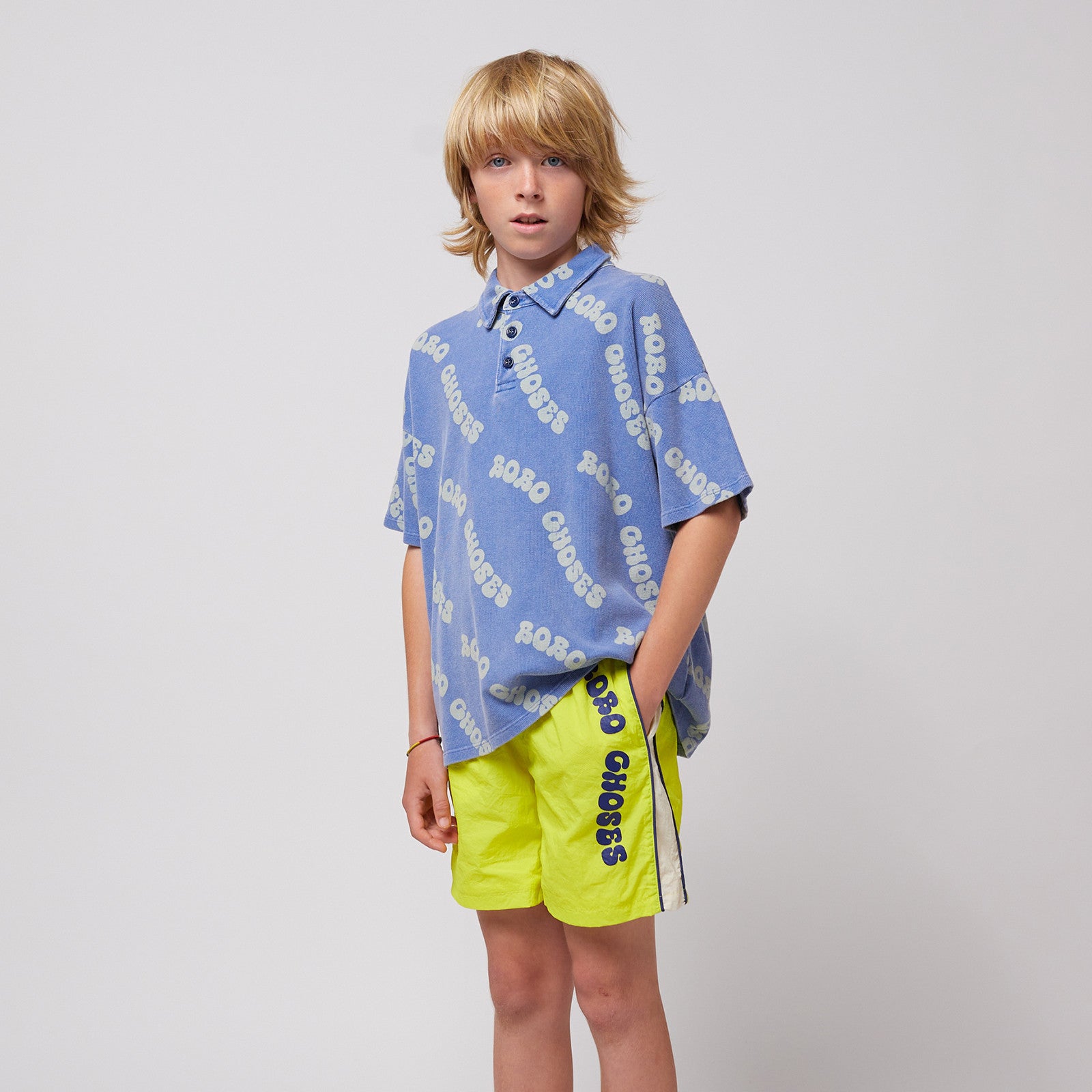 Polo Shirt Wavy Bobo Choses All Over Waffle Blue