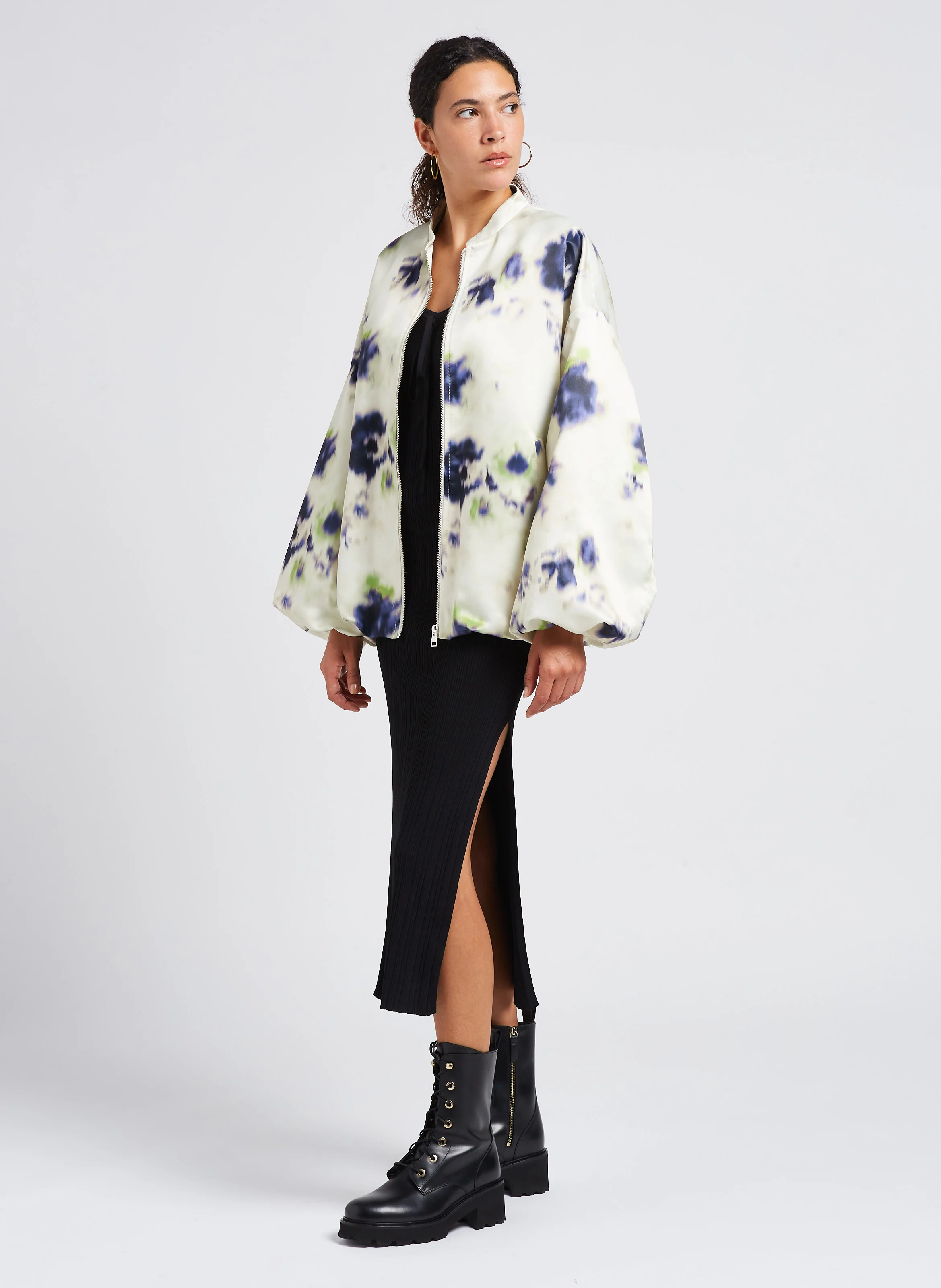 Blouson col rond imprimé| Blanc