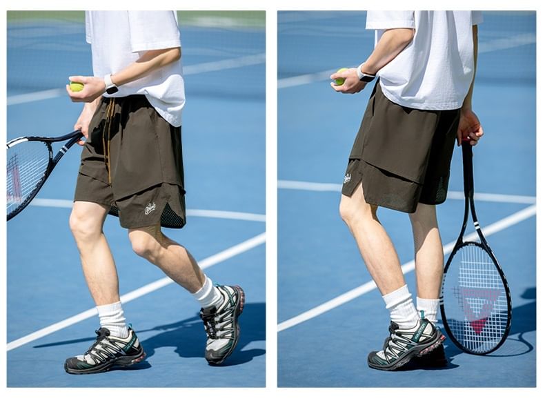 Really Point - Shorts met trekkoord in de taille en geborduurde letters van mesh