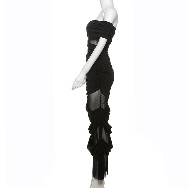 Sugarcoat - Off-shoulder maxi-bodyconjurk met effen mesh-paneel