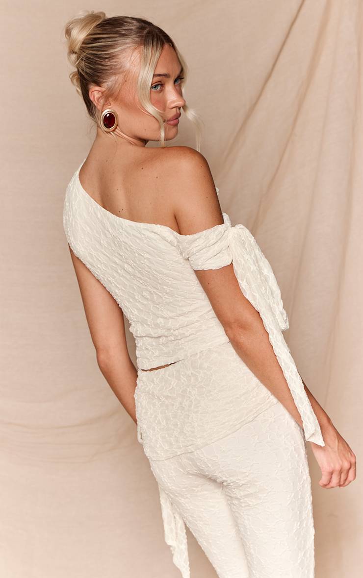 Crème Ensemble Haut En Dentelle À Détail Nœud Asymétrique