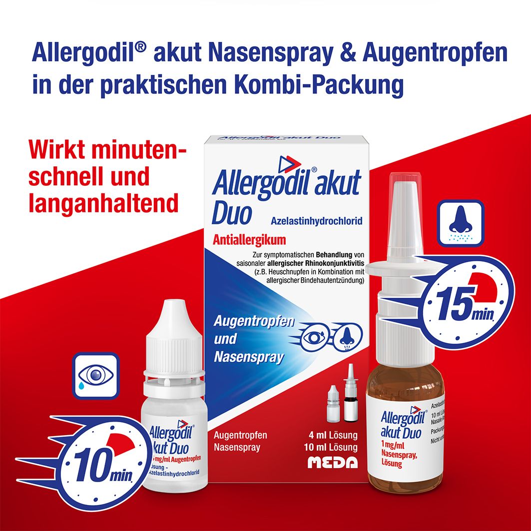 Allergodil® akut Duo: Allergie Kombipack mit Nasenspray (10 ml) und Augentropfen (4 ml), Antiallergikum mit Azelastinhydrochlorid