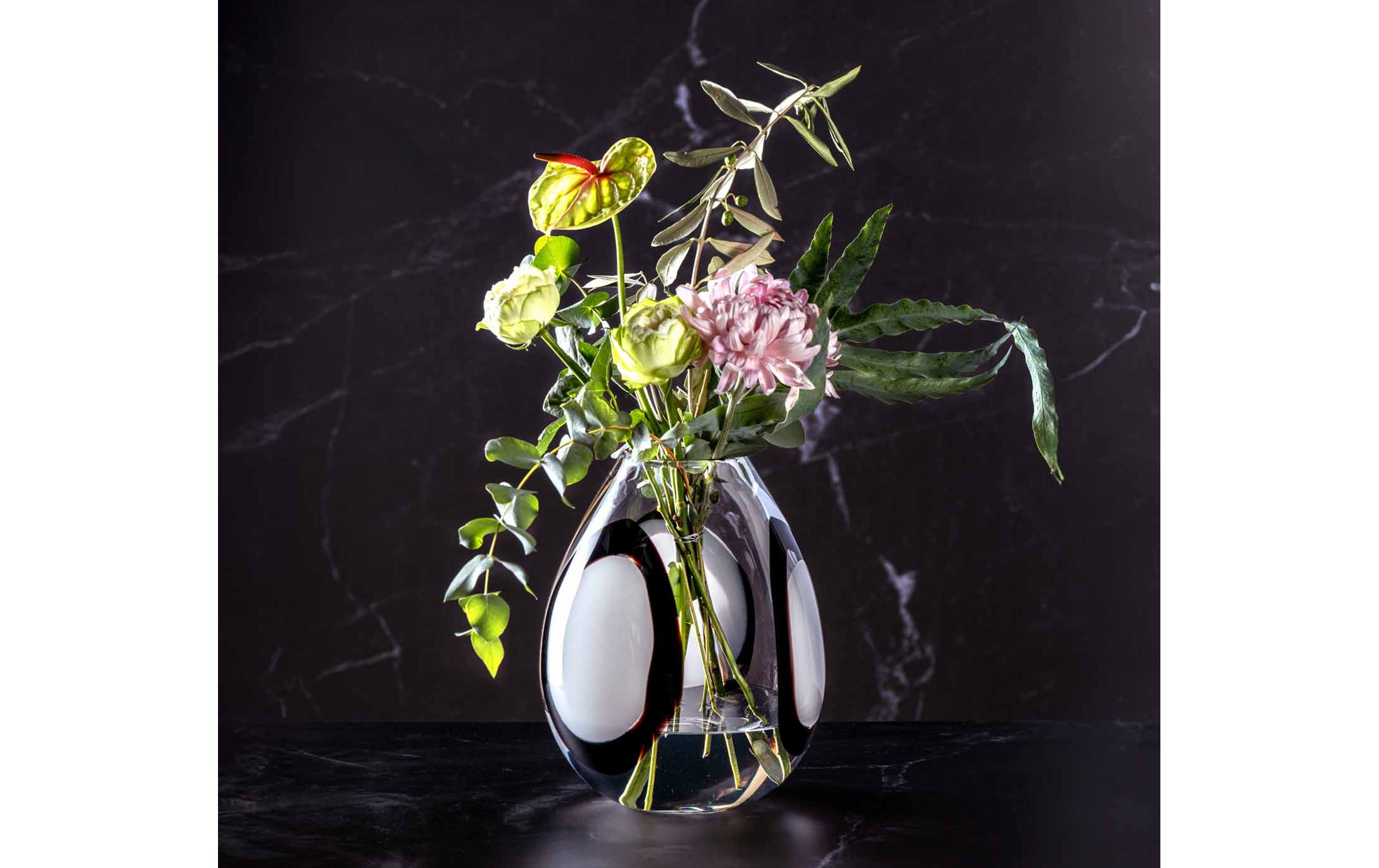 Vase Occhi Bianchi 26 cm, Schwarz/Transparent/Weiss<br>Glasvase