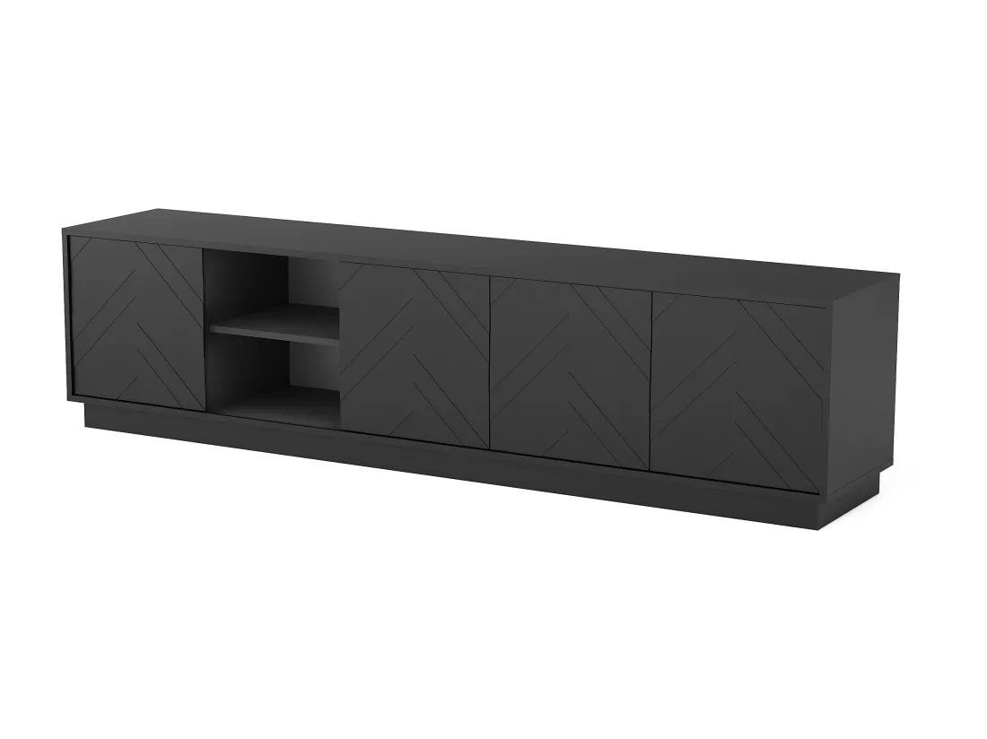 Meuble TV suspendu ou à poser avec 4 portes et 2 niches en MDF - Noir - REDONIA