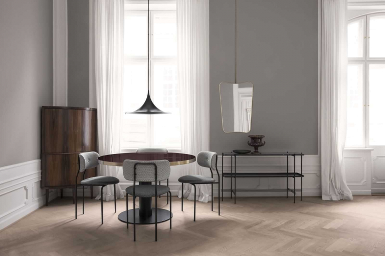 Gubi TS sidetable 120x30x72 messing/grijs marmer