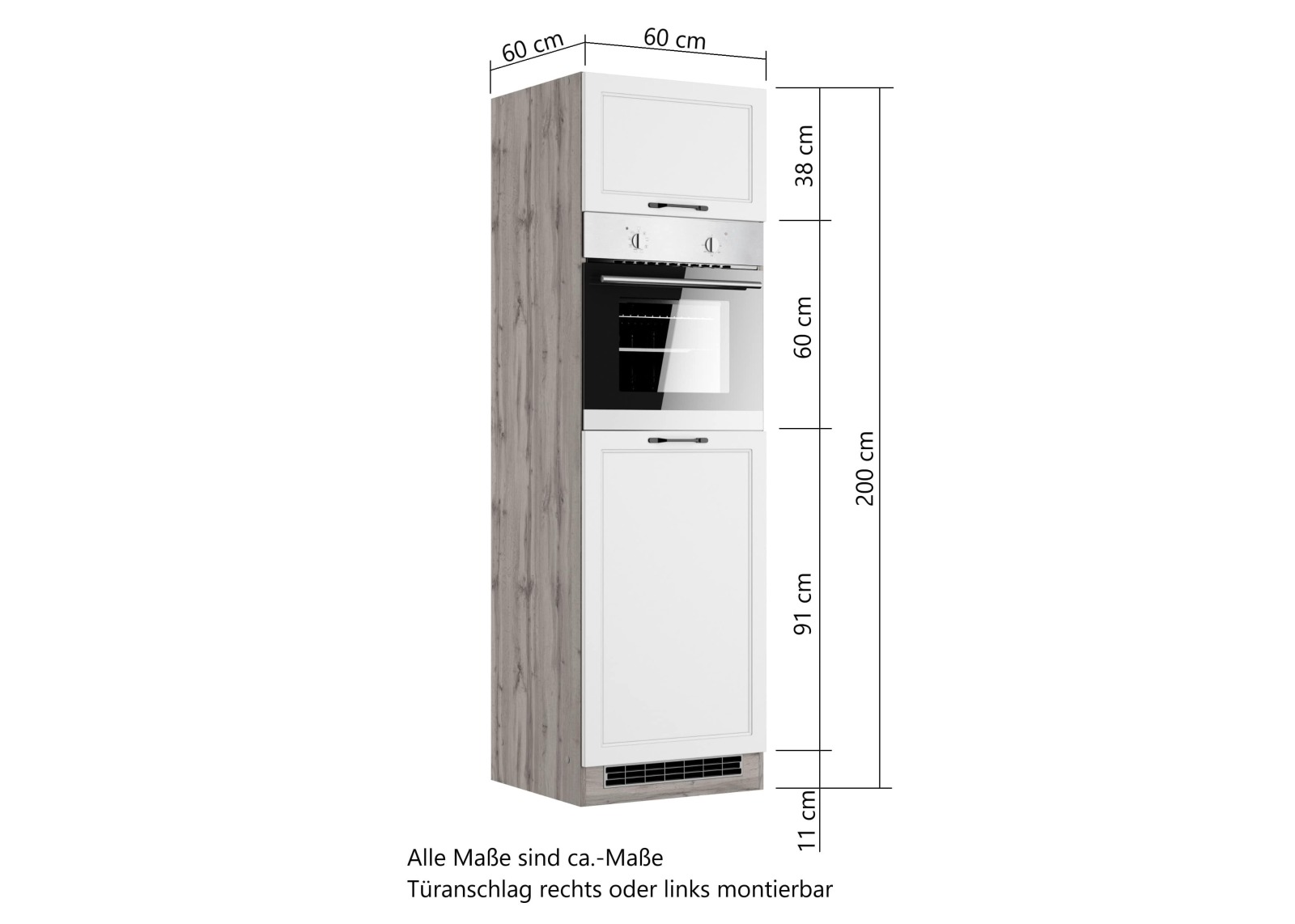 Backofen-Umbauschrank MERAN - grau - 60 cm