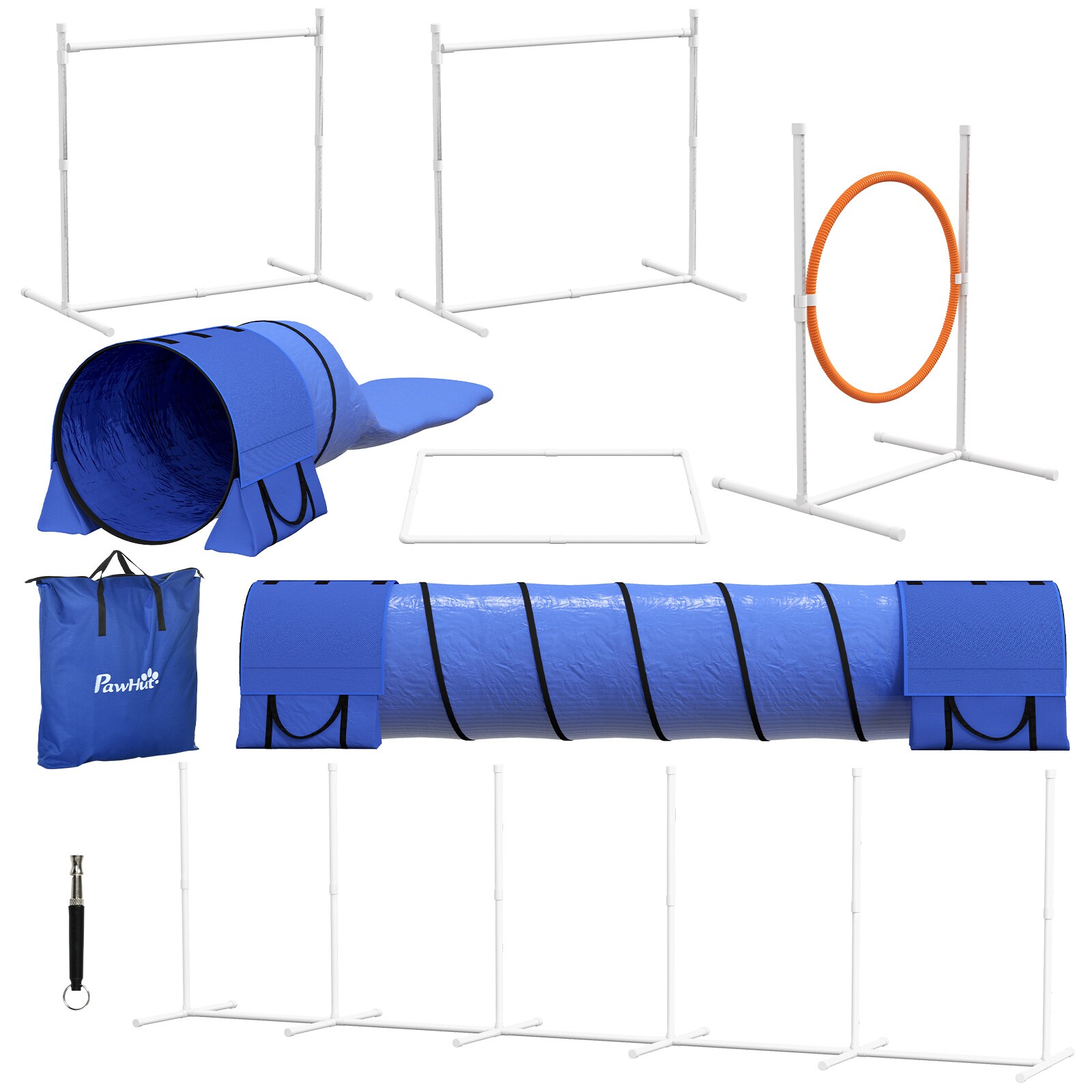 PawHut Hürdenlaufset mit Hundepfeife blau 321L x 63B x 93H cm